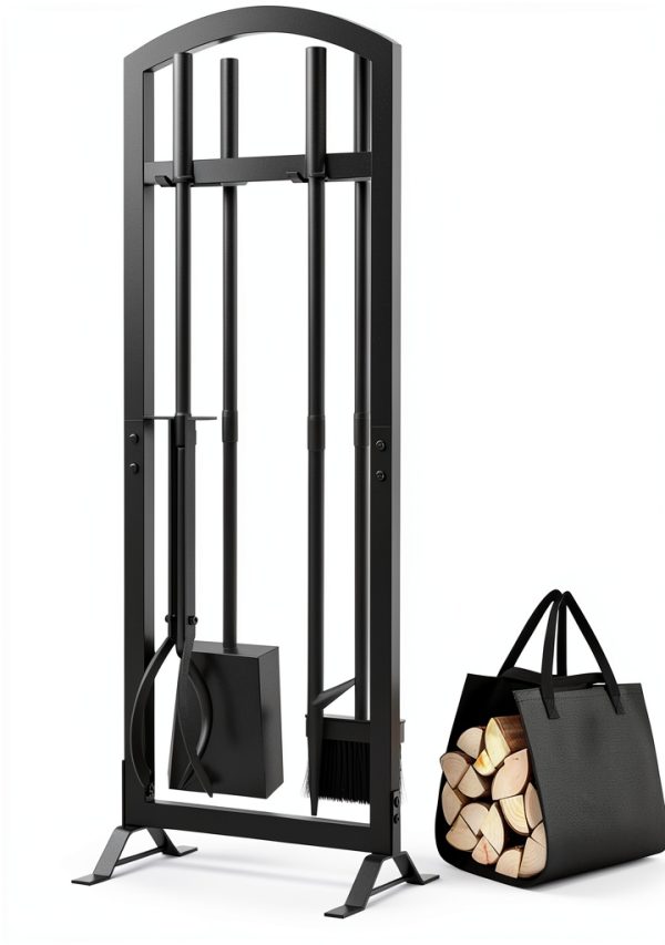 HXJLJY Wrought Iron Fireplace Tool Set Black Modern Design-0