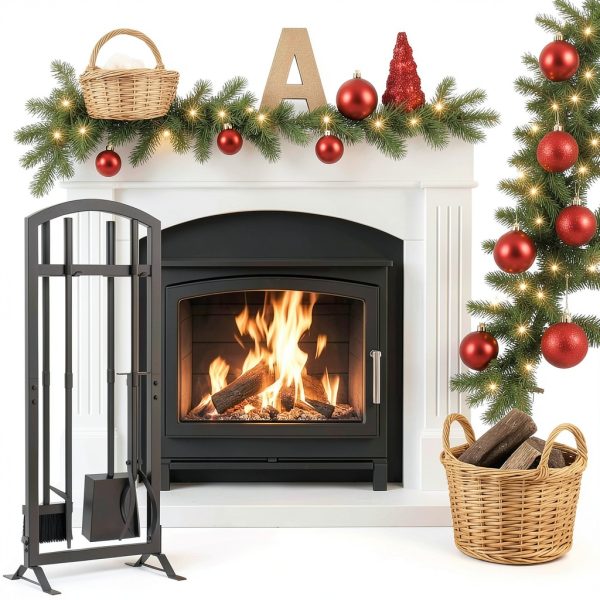 HXJLJY Wrought Iron Fireplace Tool Set Black Modern Design-1