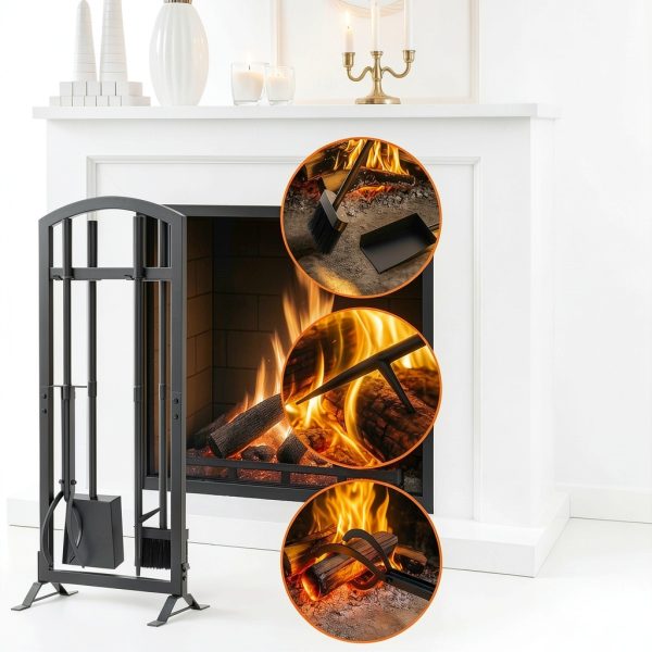 HXJLJY Wrought Iron Fireplace Tool Set Black Modern Design-3