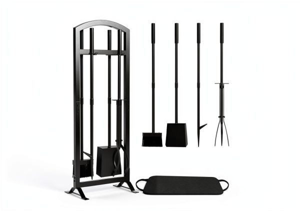 HXJLJY Wrought Iron Fireplace Tool Set Black Modern Design-2