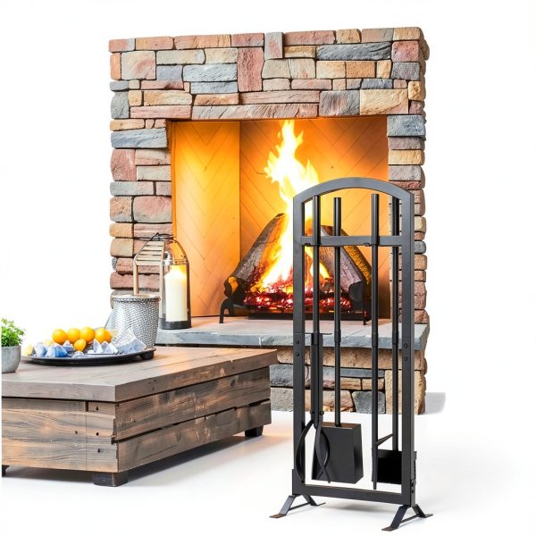 HXJLJY Wrought Iron Fireplace Tool Set Black Modern Design-8