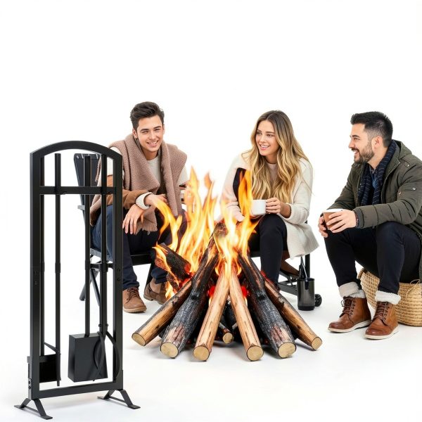 HXJLJY Wrought Iron Fireplace Tool Set Black Modern Design-6