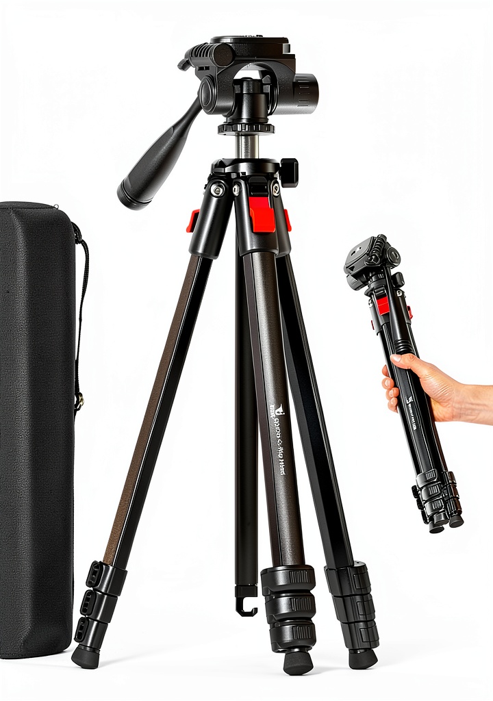JOBFRI compact portable travel tripod folded down