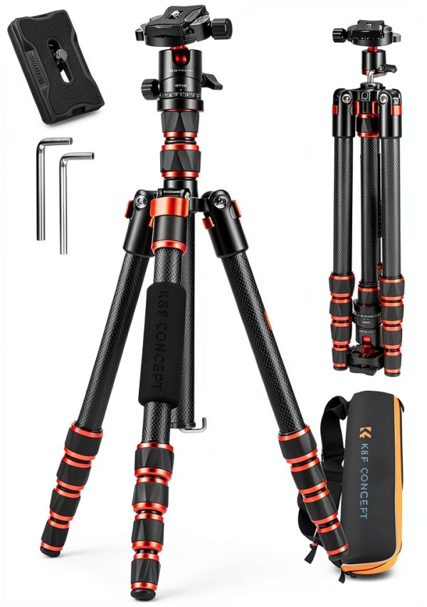 K&F Concept Carbon Fiber Tripod 68‑inch D255C4 Model A225C0+BH‑25L-0